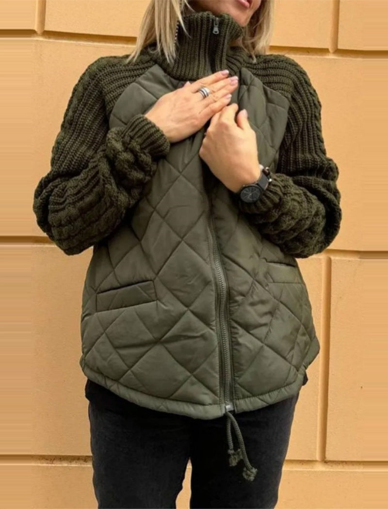 Quilted Jacket with Knit Sleeve Contrast