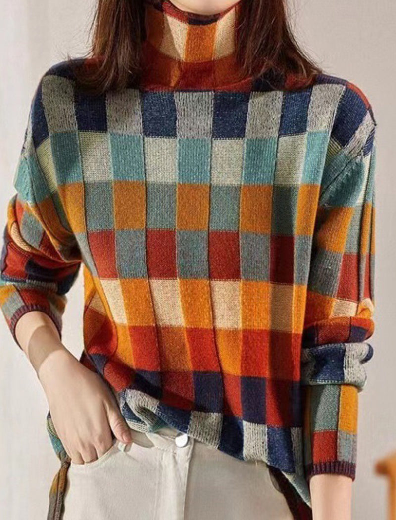 Colorful Checkered Knit Sweater