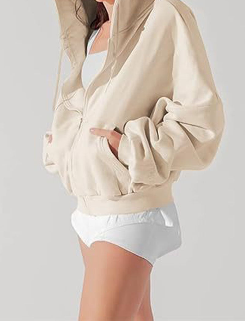 Cropped Hoodie with Zip Front