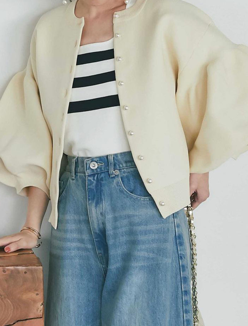 Loose Balloon Sleeve Knit Short Jacket