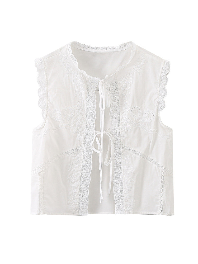 Sleeveless Lace Tie Vest