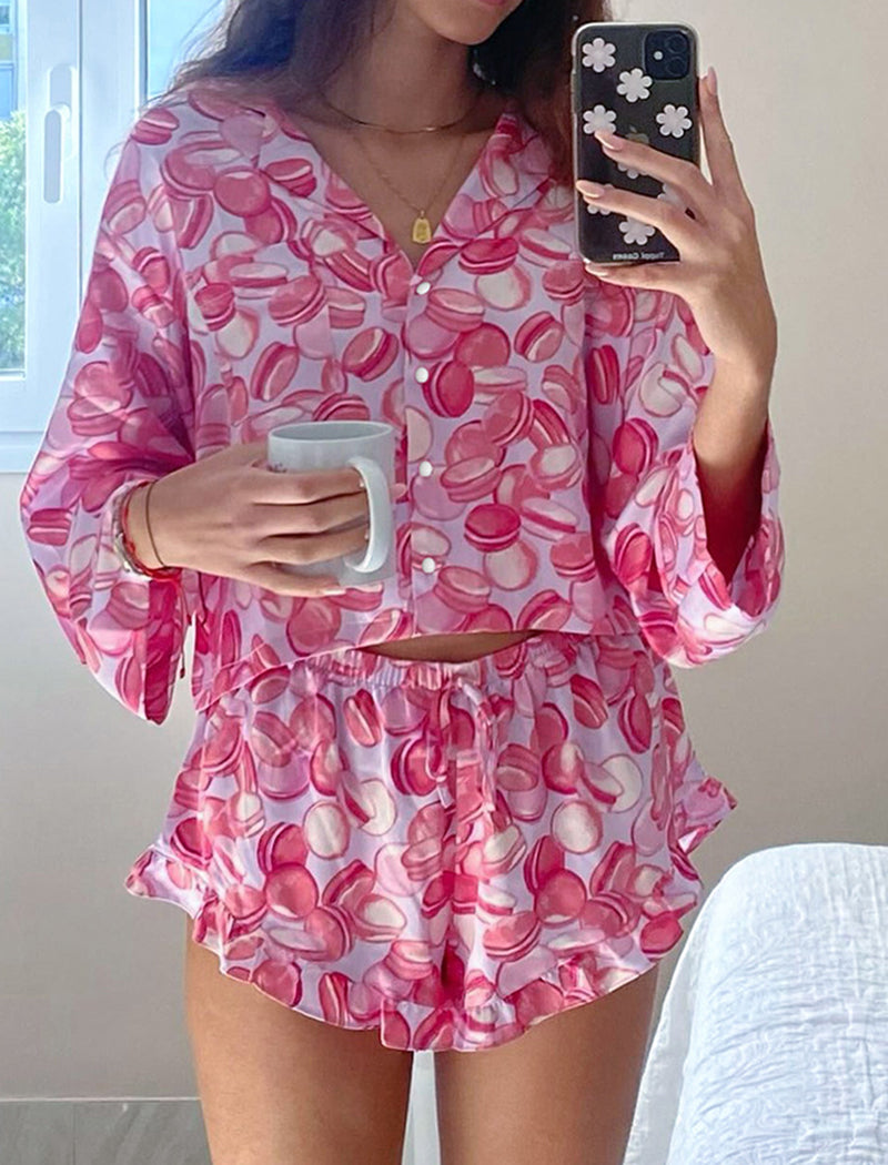 Ruffle-Trim Short Pajama Set