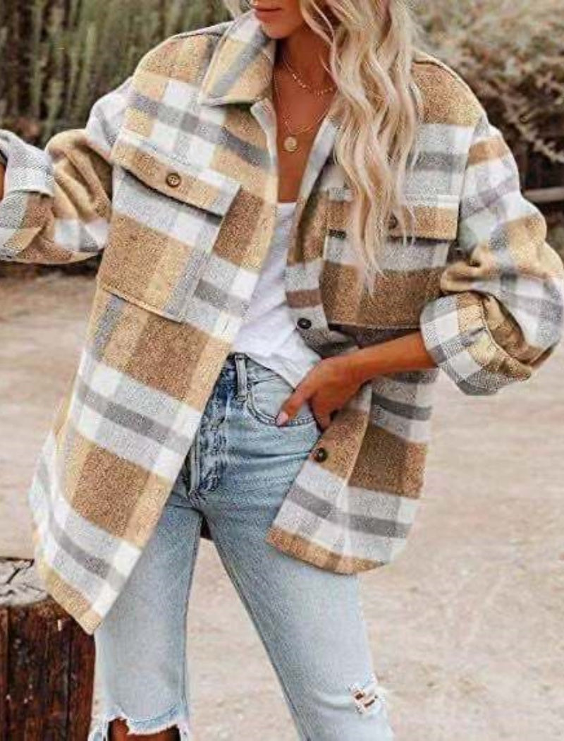 Notch Collar Loose Checkered Coat