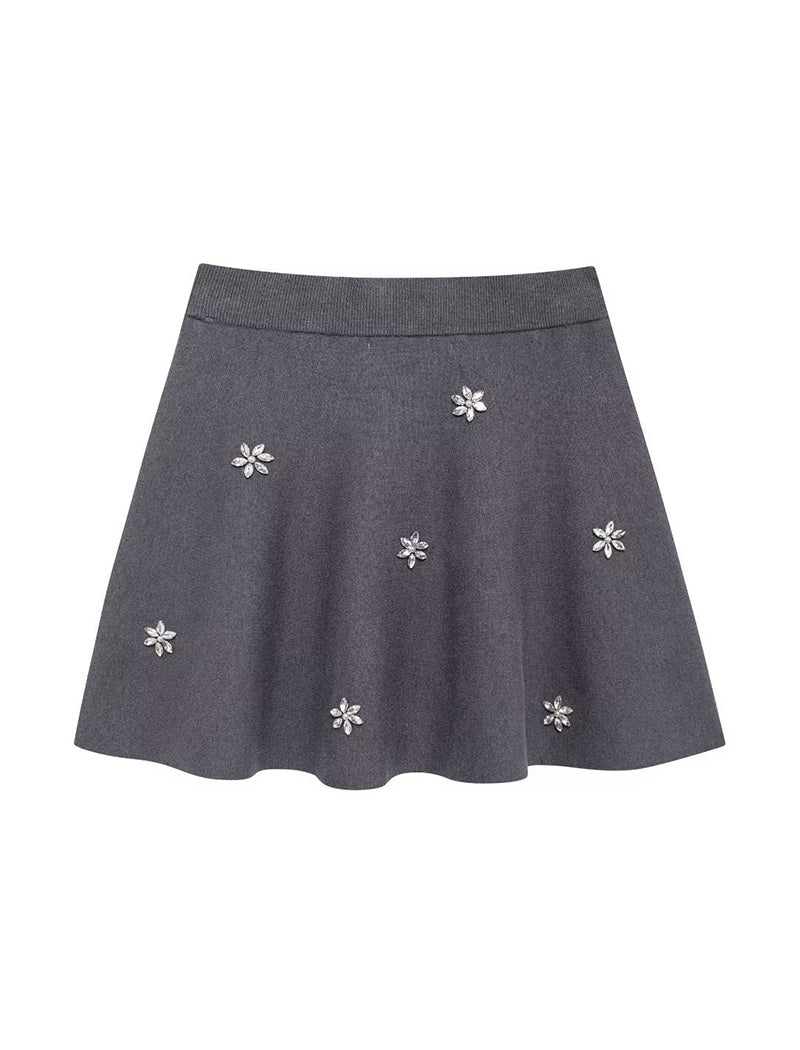 Jewel-Embellished Knit Mini Skirt