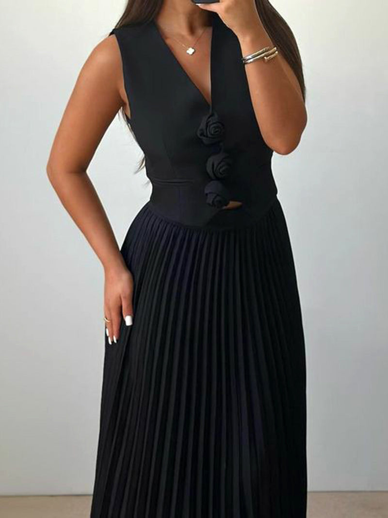 Fitted Vest and Pleated Mini Skirt Set