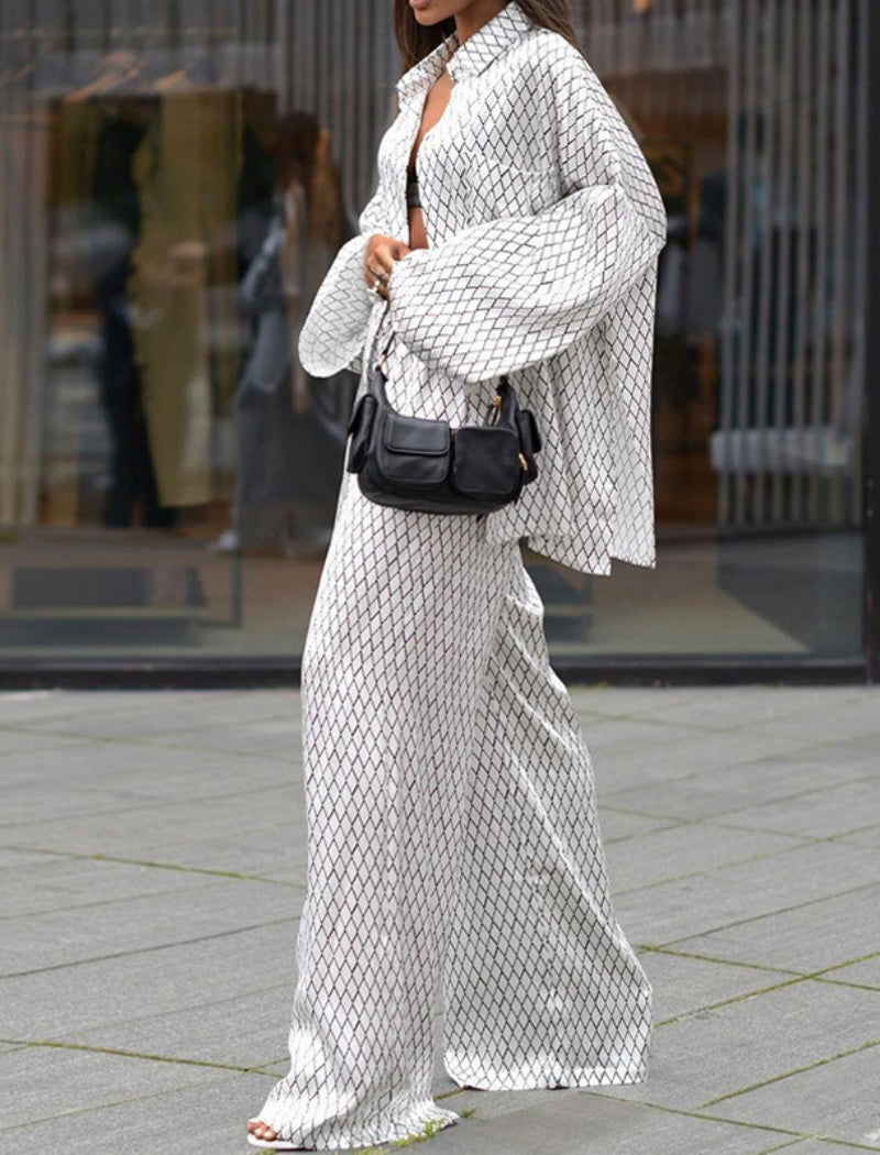 Long Sleeve Collared Shirt and Pants Set