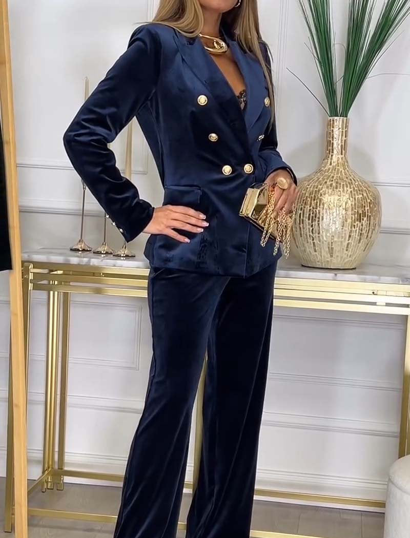 Double-Breasted Velvet Two-Piece Set