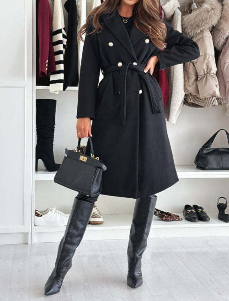 Double-Breasted Tie-Waist Wool Coat