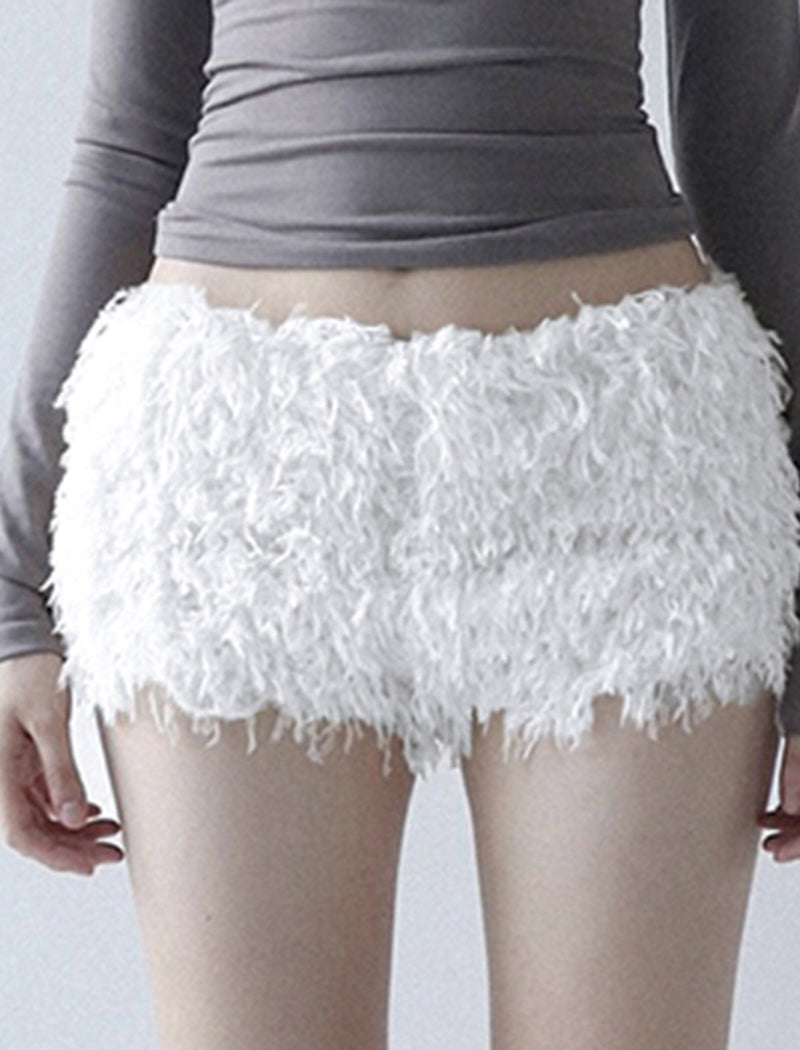 Solid Color Faux Fur Shorts