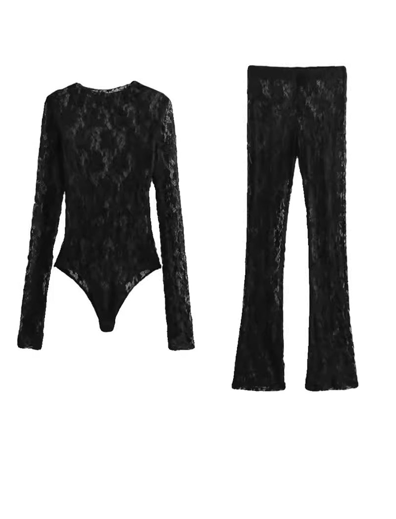 Floral Lace Bodysuit with Long Sleeves