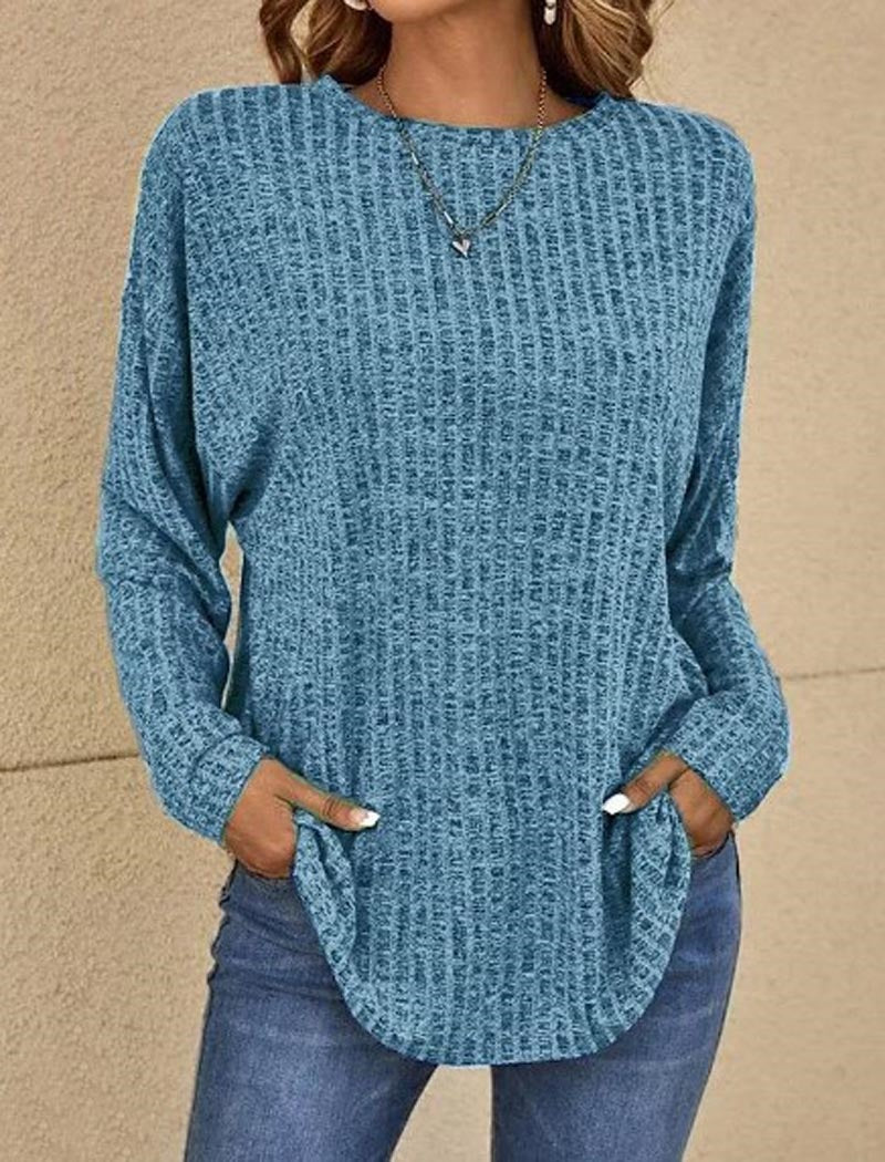 Ribbed Crewneck Long Sleeve Loose Tee