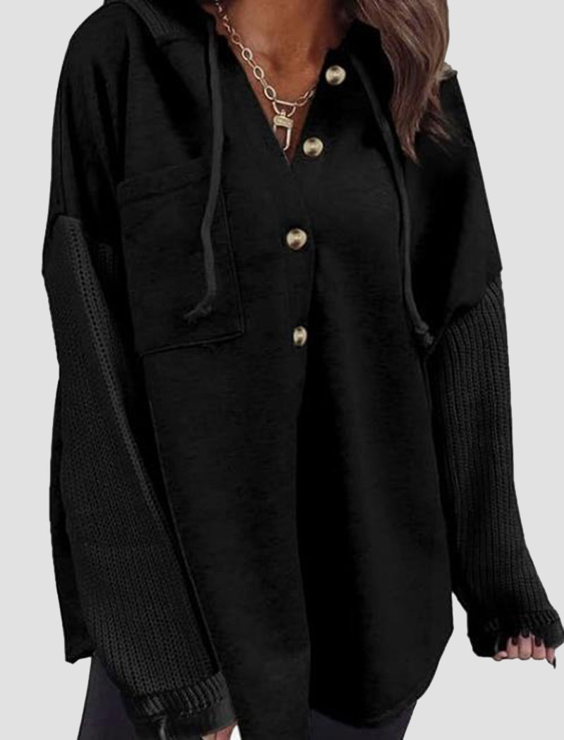 Oversized Buttoned Drawstring Hoodie