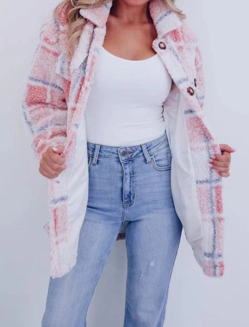 Plaid Pattern Oversized Sherpa Jacket