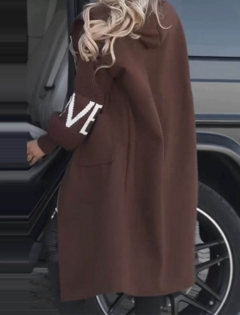 Hooded Longline Jacket with Knit Sleeves