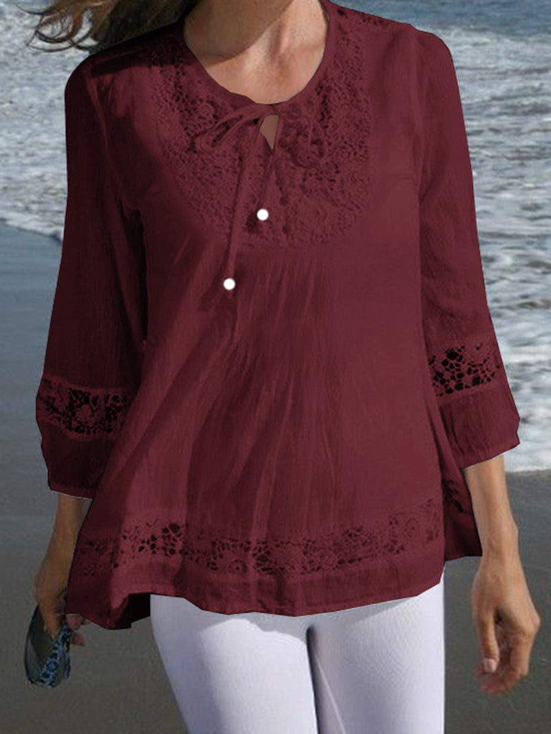 Lace Trim Boho Blouse
