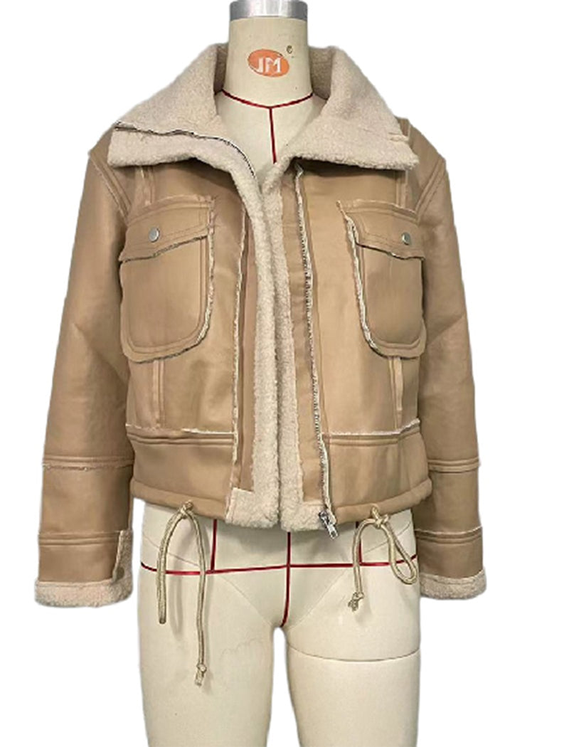 Faux Leather Sherpa-Lined Jacket