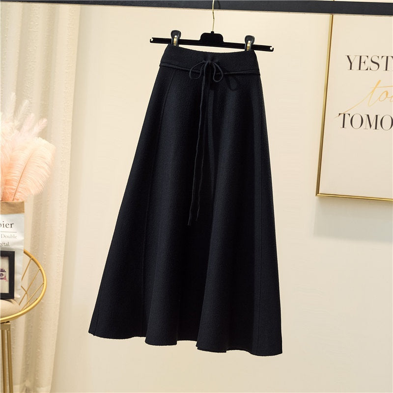 High-Waist A-Line Midi Skirt with Tie Waist