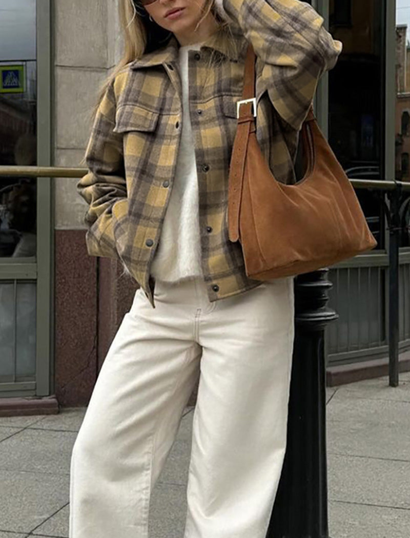 Plaid Button-Up Overshirt Jacket