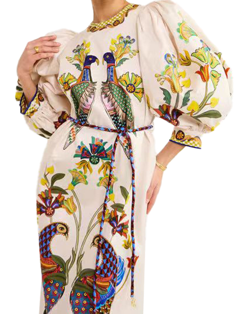 Graphic Print Belted Maxi Dress