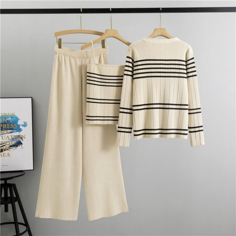 Striped Knit Cardigan and Pants Set