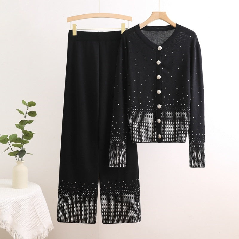 Button-Down Knit Set with Embellished Detail