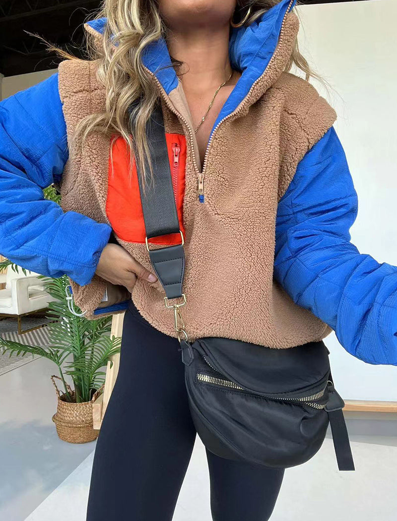 Color Block Fleece Pullover with Pocket