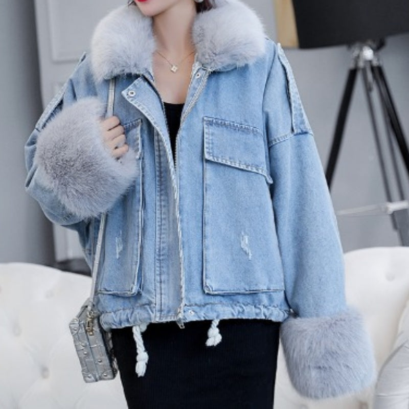 Faux Fur Trimmed Denim Jacket
