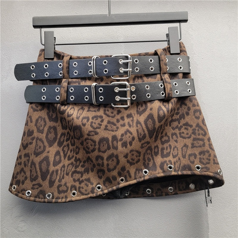 Leopard Print Belted Mini Skirt