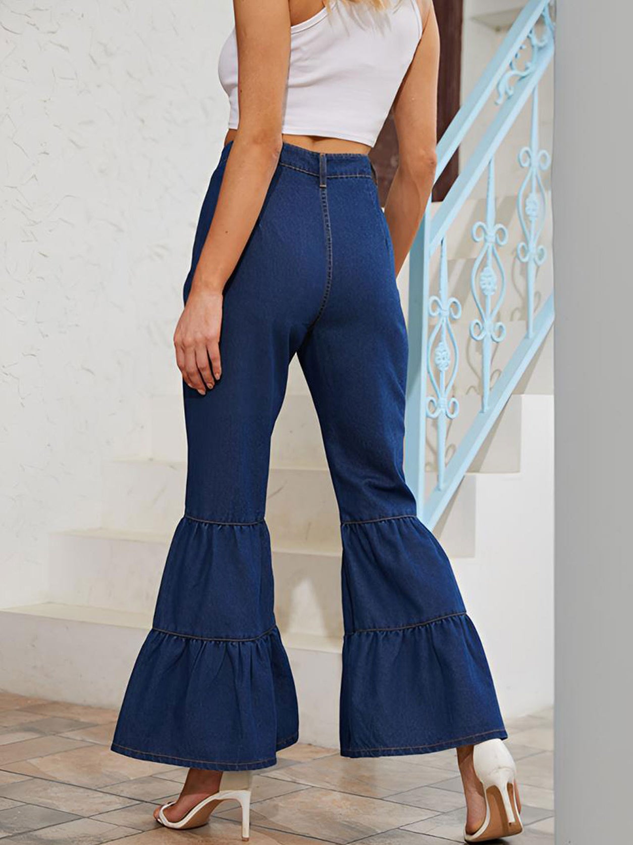 High-Rise Tiered Flared Jeans