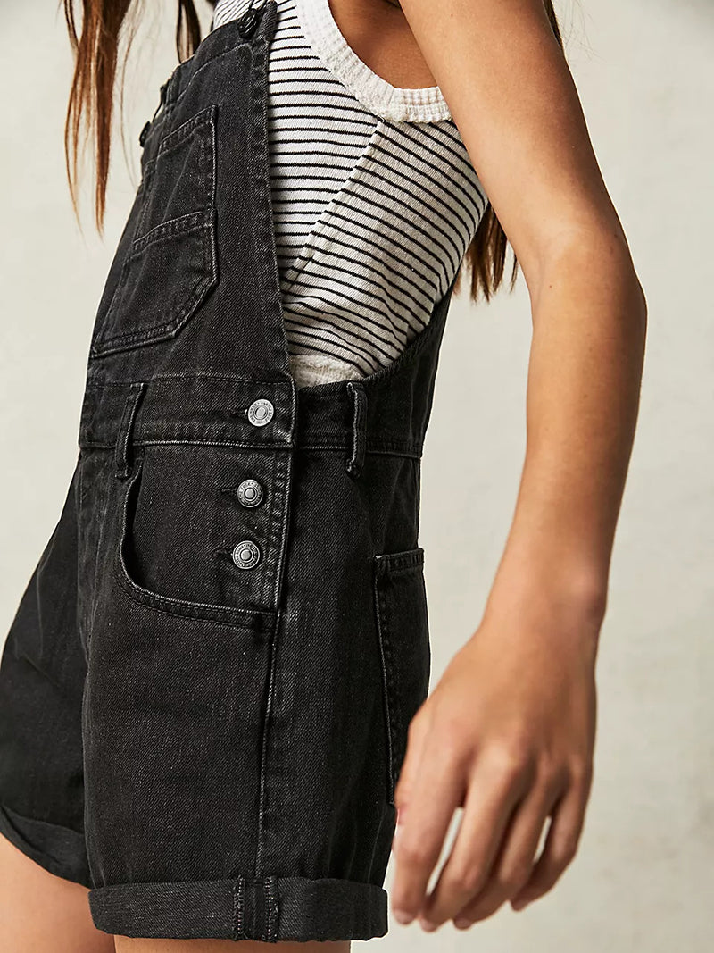 Rolled Hem Overall Shorts