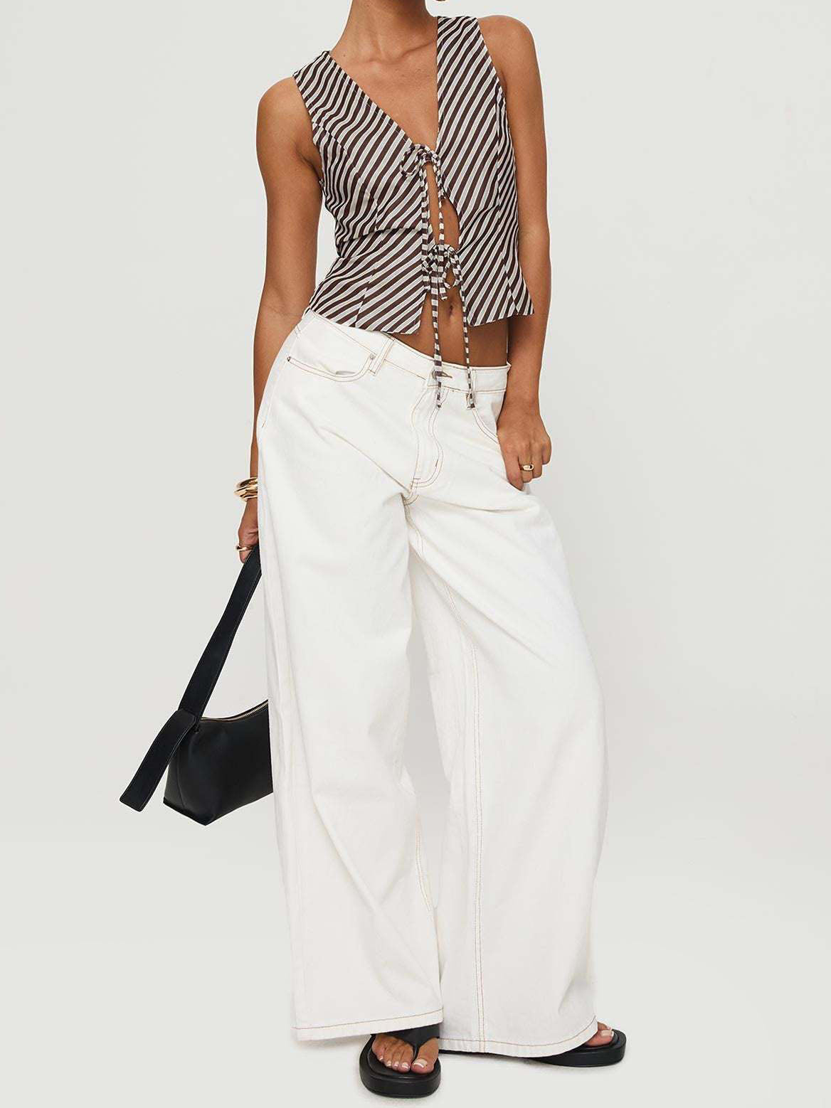 Striped Tie Front Crop Vest