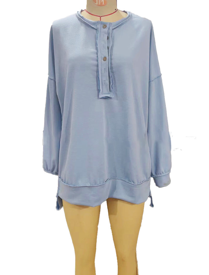 Buttoned V-Neck Oversized Hoodie