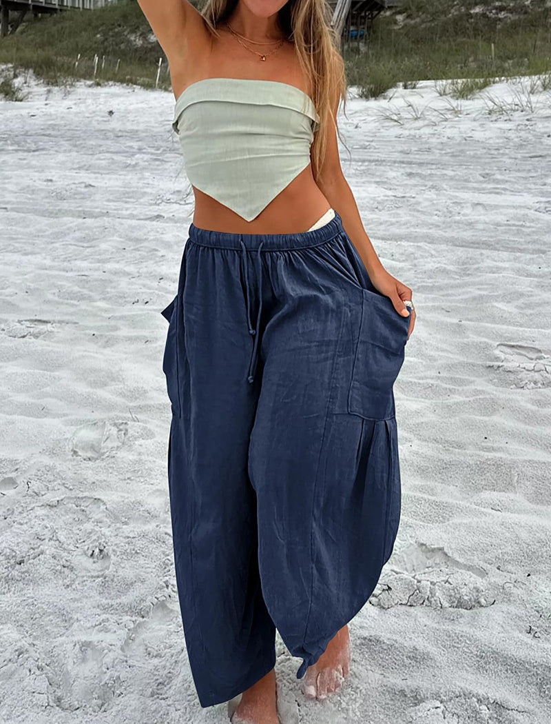 High-Rise Wide-Leg Drawstring Pants