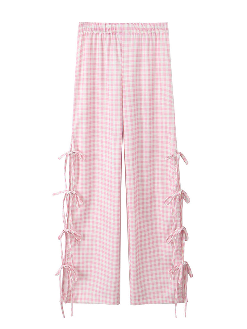 Gingham Side-Bow Pants