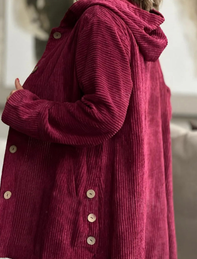 Corduroy Button-Up Hoodie Jacket