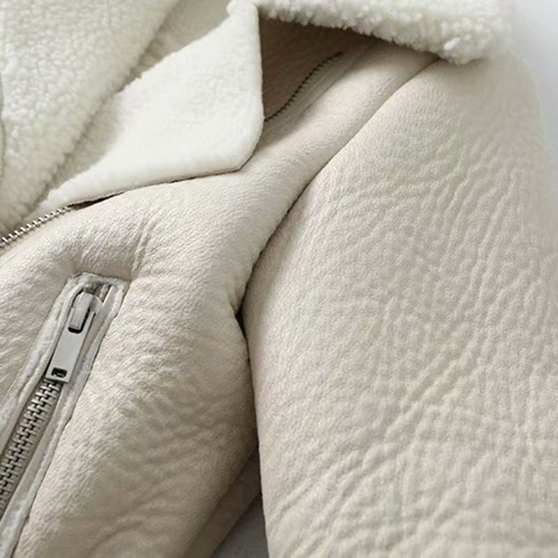 Faux Shearling Collared Moto Jacket