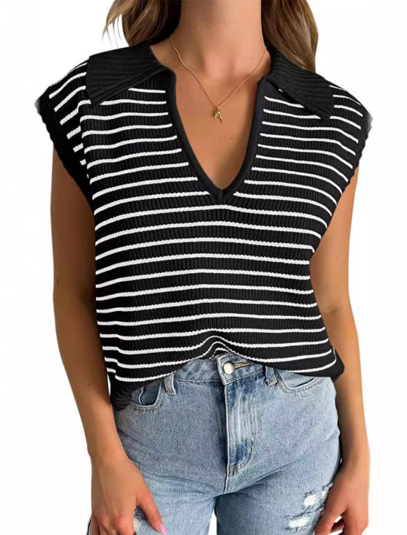 Sleeveless Striped Knit Vest