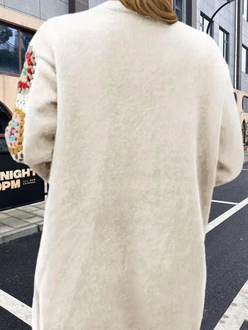 Crochet Sleeve Open-Front Cardigan