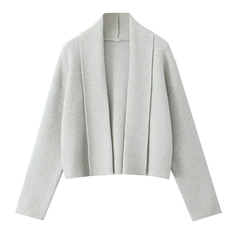 Collared Open-Front Knit Cardigan