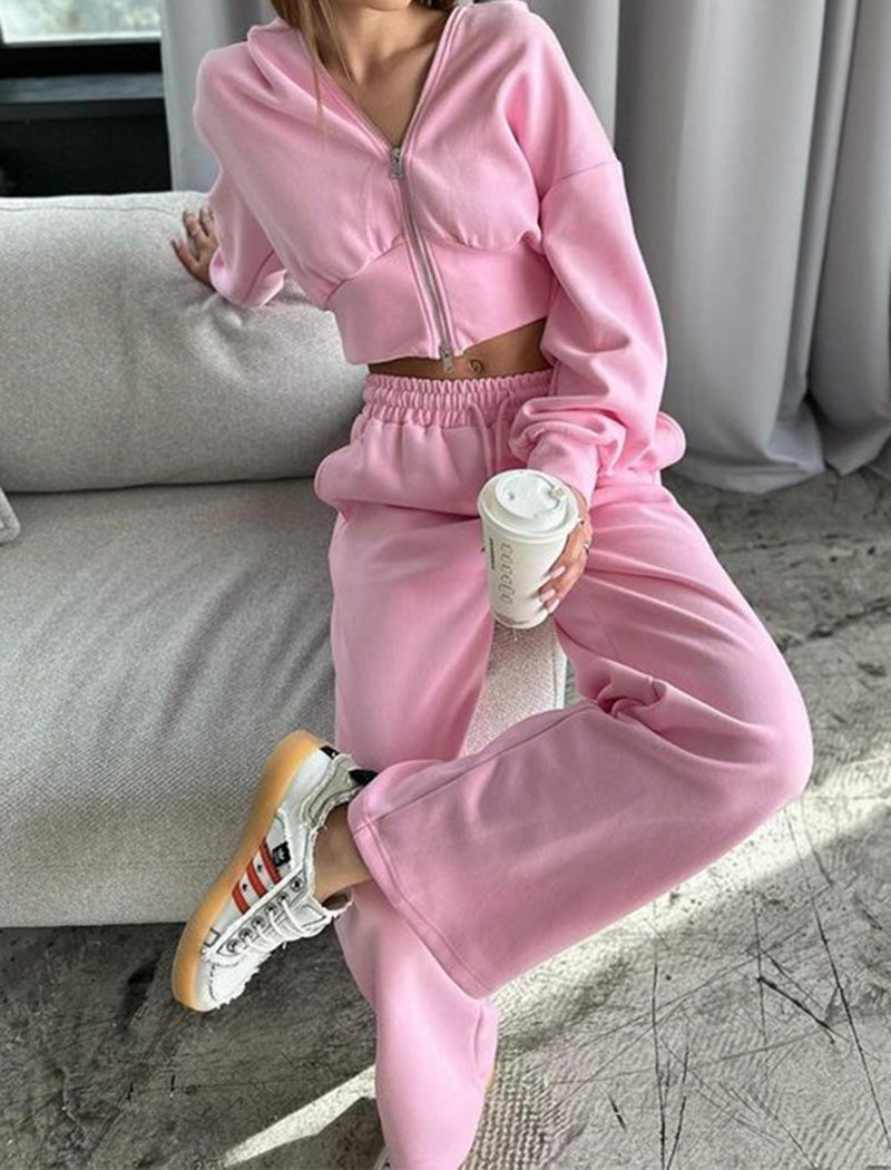 Cropped Zip-Up Hoodie and Joggers Set