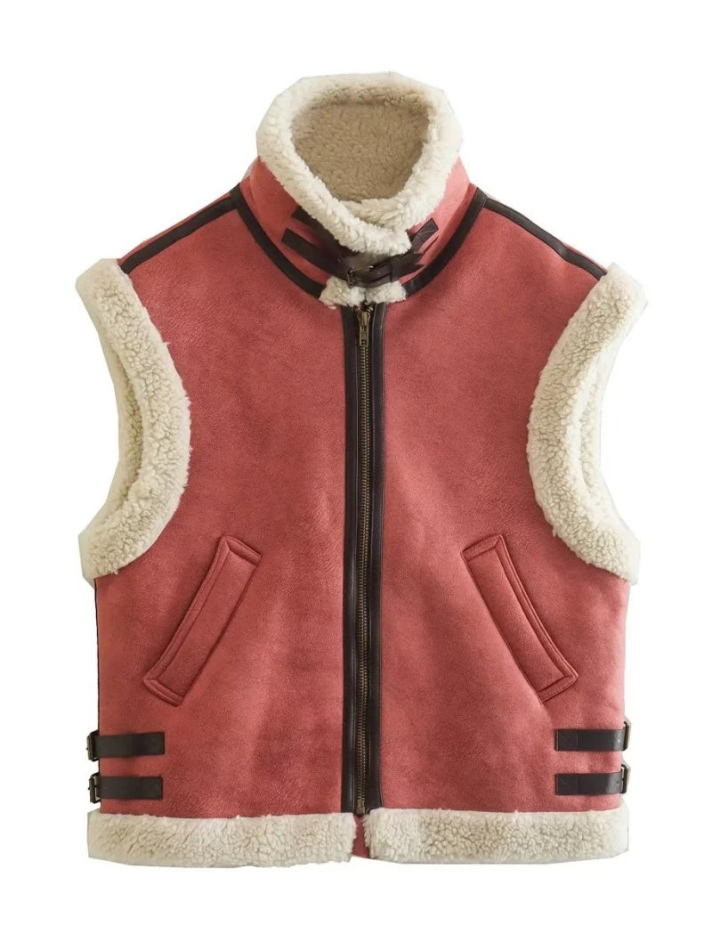 Faux Fur Quilted Sleeveless Vest