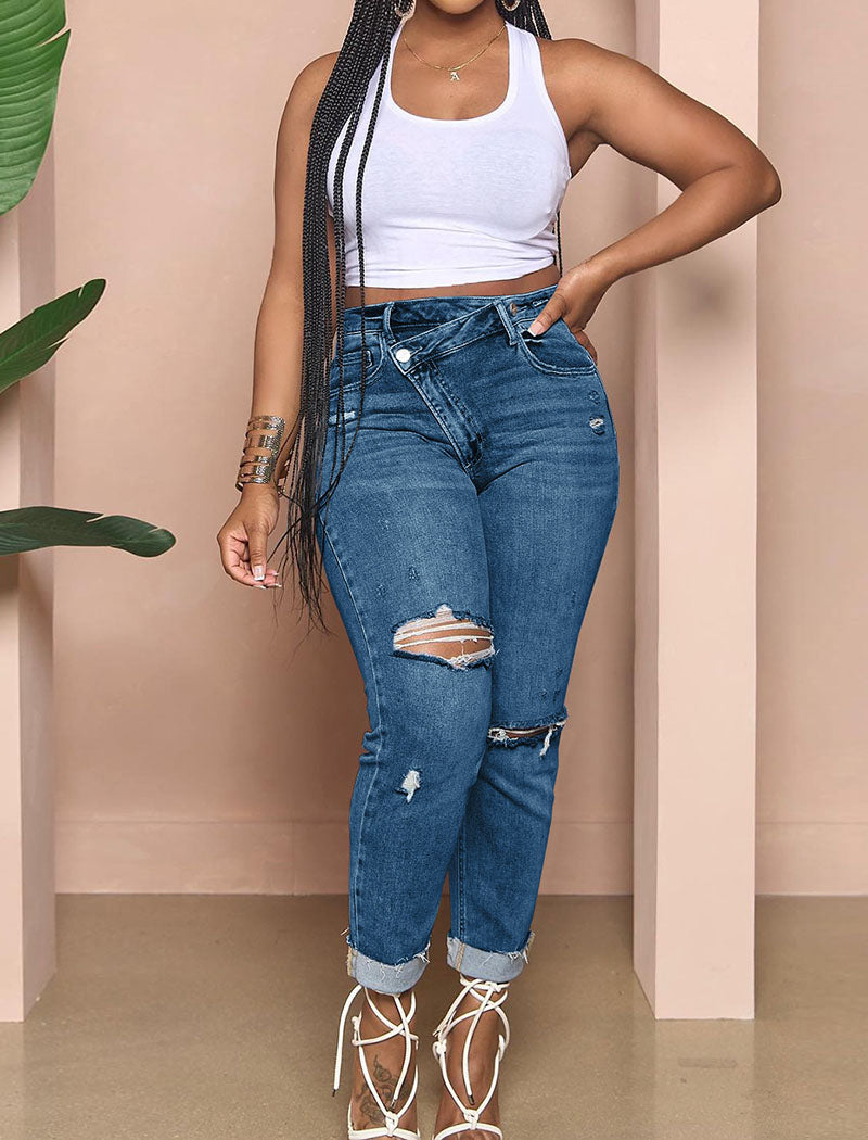 Distressed Ripped Cuffed Jeans