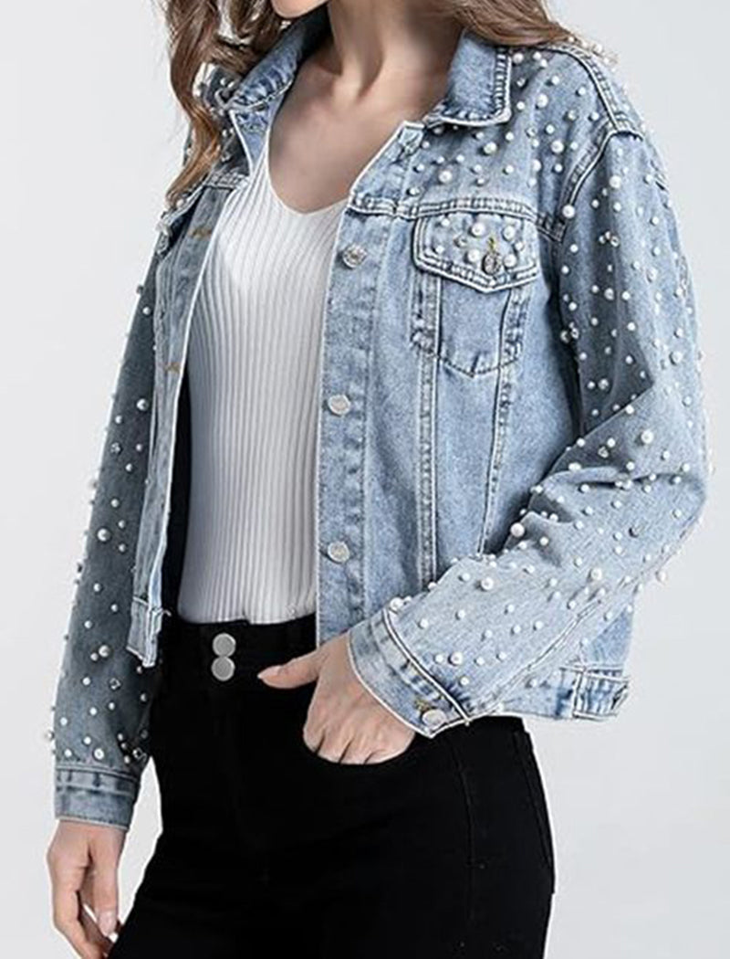 Pearl-Studded Denim Jacket