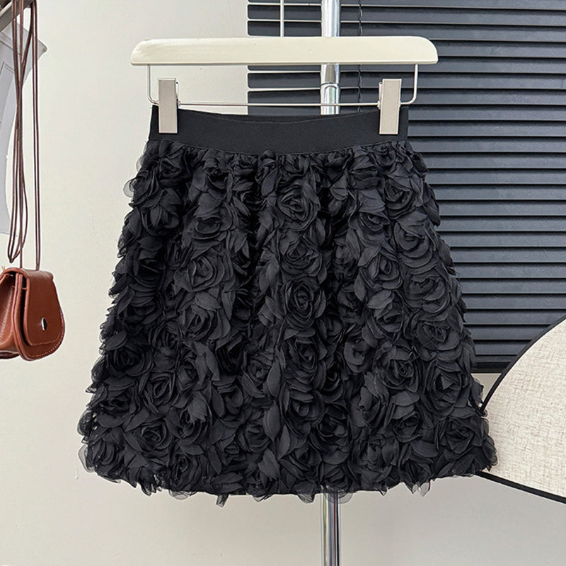 High-Waisted 3D Floral Mini Skirt