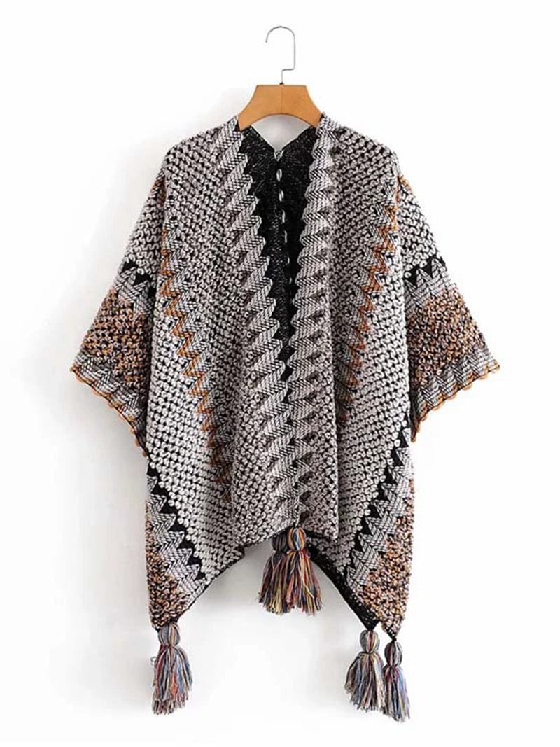 Colorblock Tassel Shawl