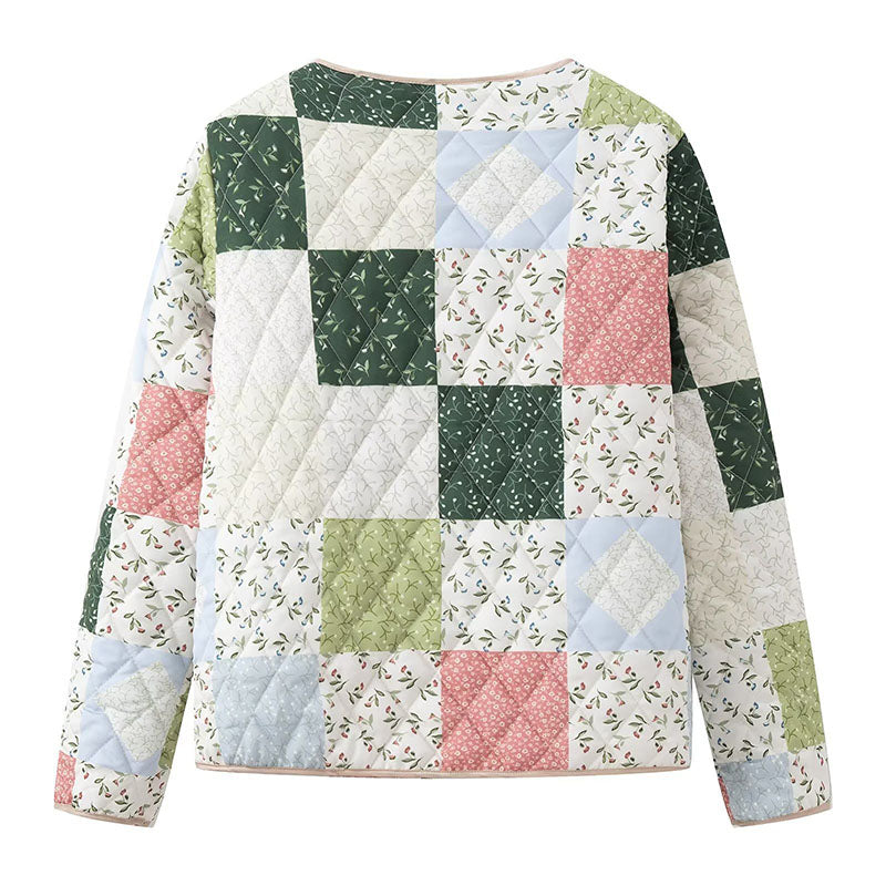 Patchwork Quilted Jacket with Front Pockets