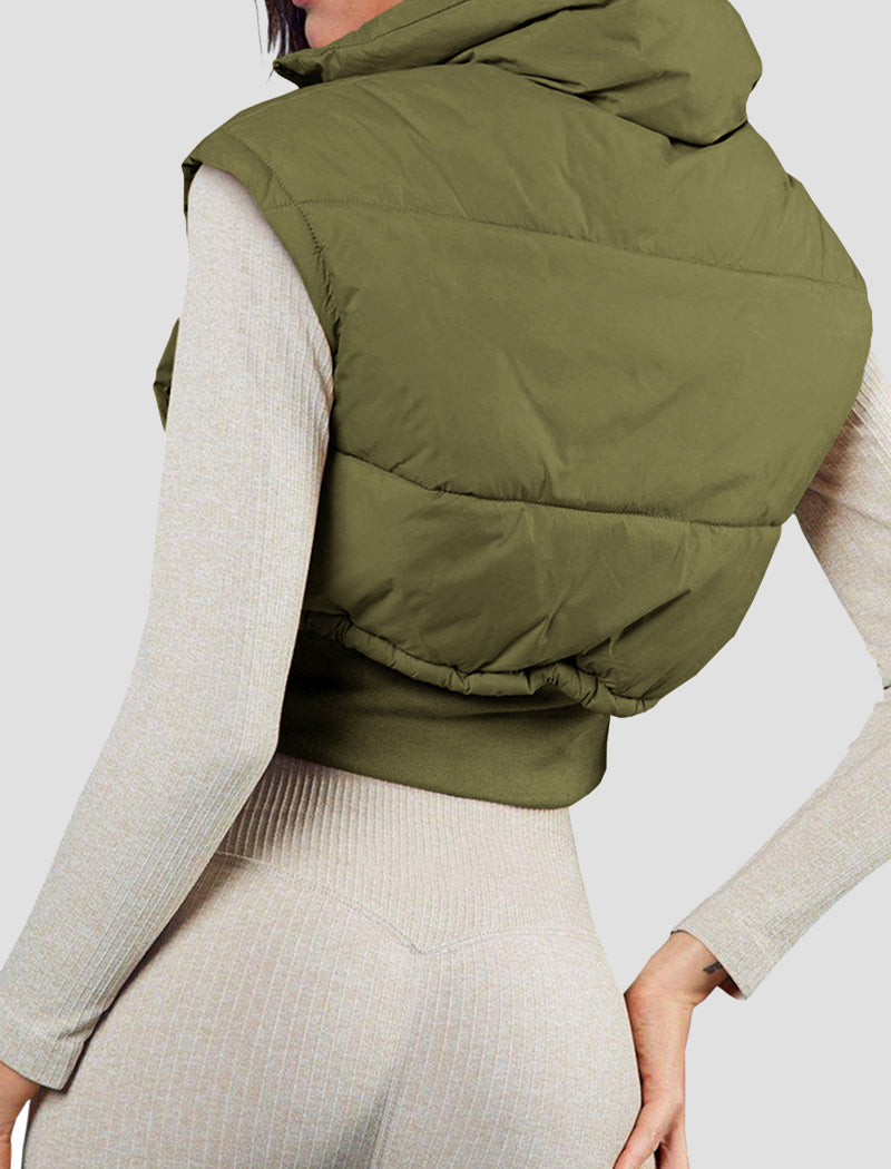 Crop Padded Vest with Drawstring and Zipper