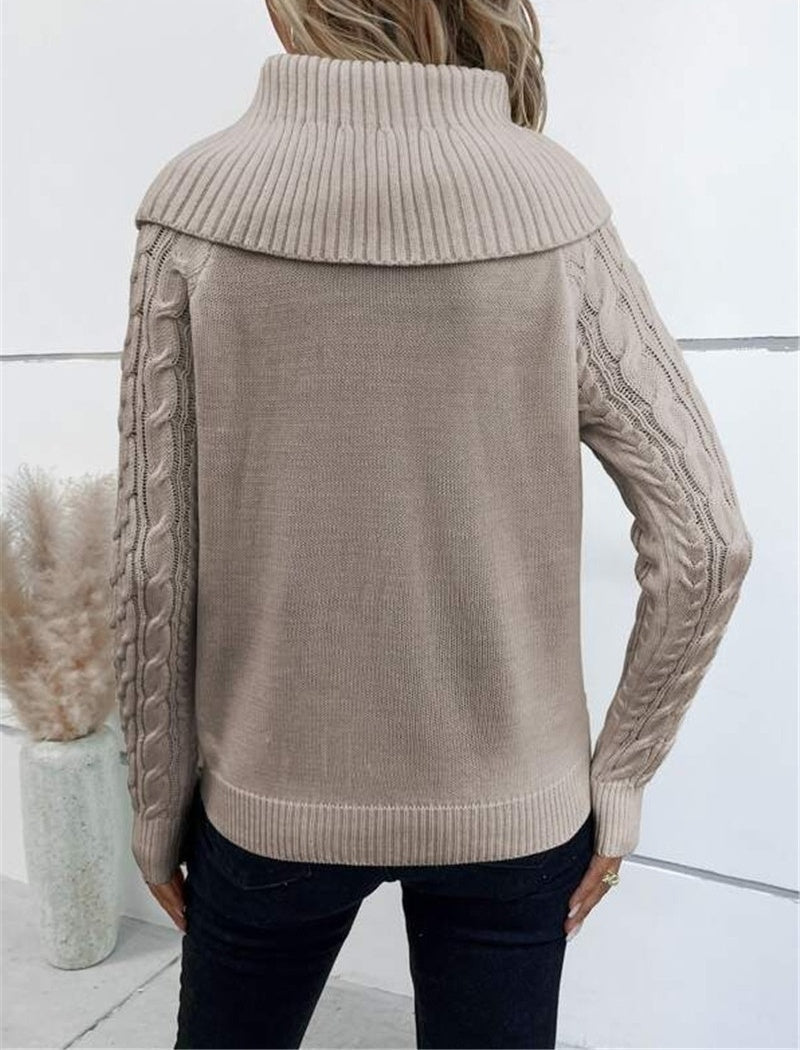 Buttoned Cable Knit Turtleneck Sweater