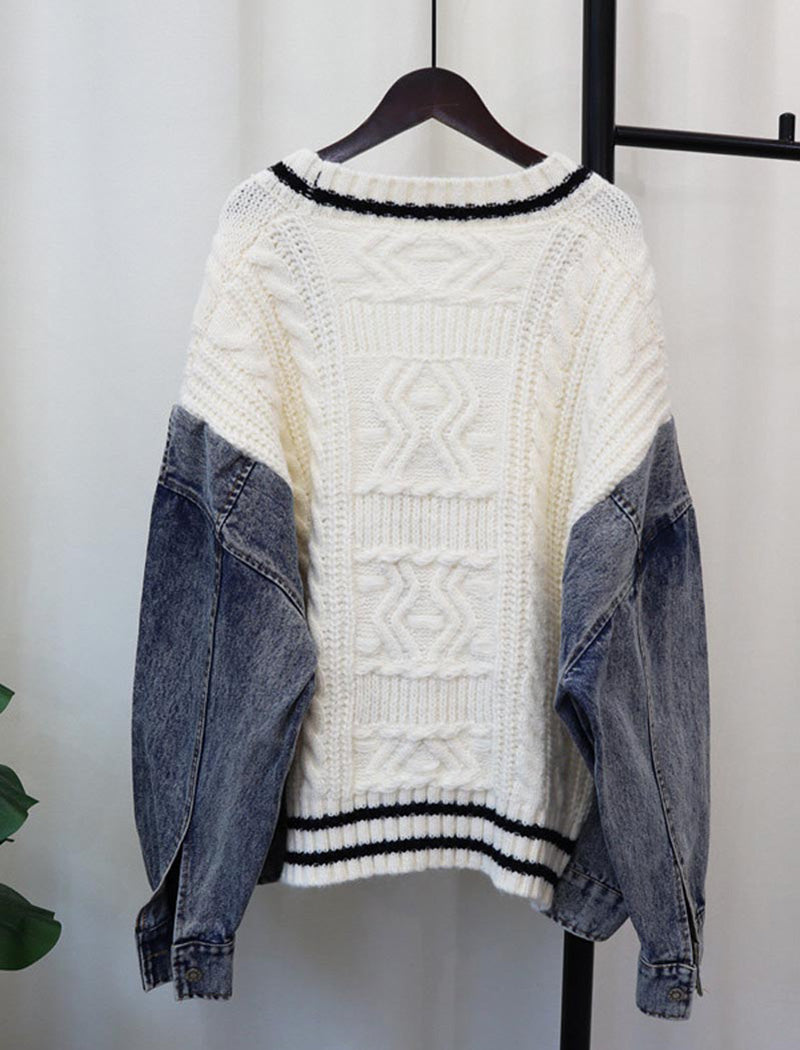 Button-Front Knit Patchwork Cardigan