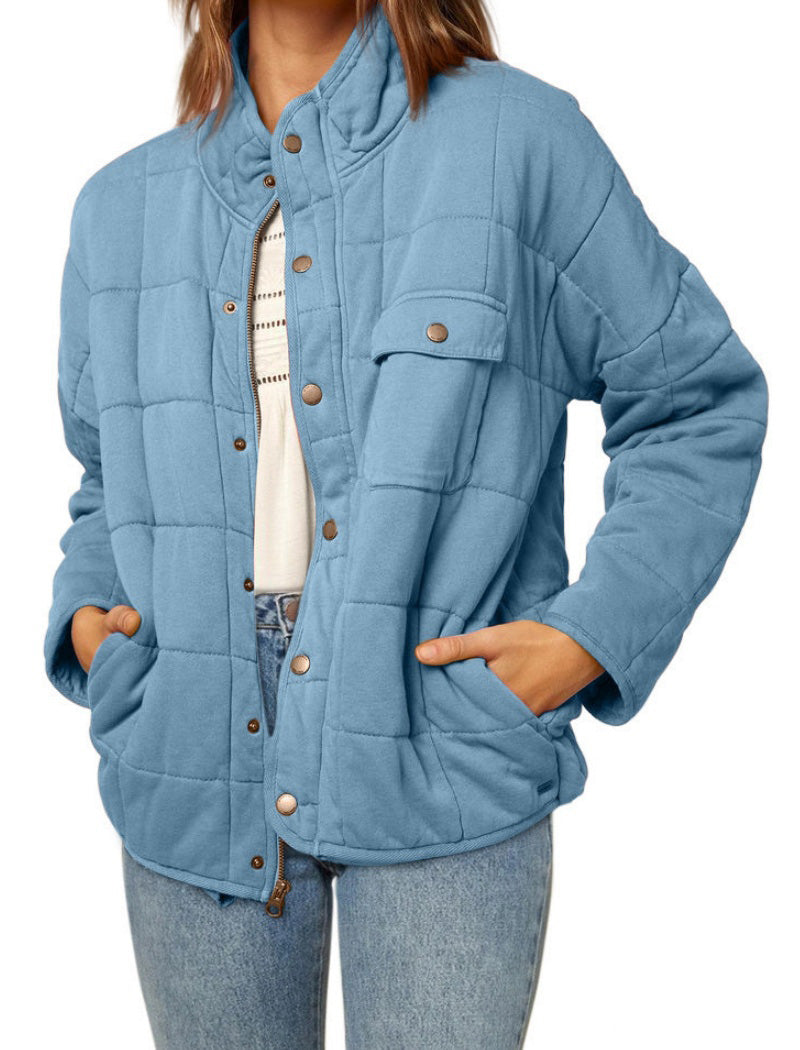 Quilted Snap-Button Jacket with Pocket Detail